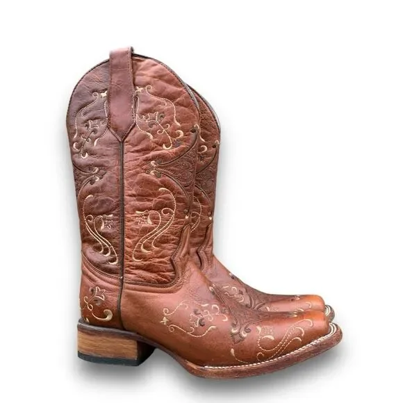 Circle G Cognac Embroidered Cowgirl Leather Cowboy Boots Women’s size 7.5 - Picture 7 of 16